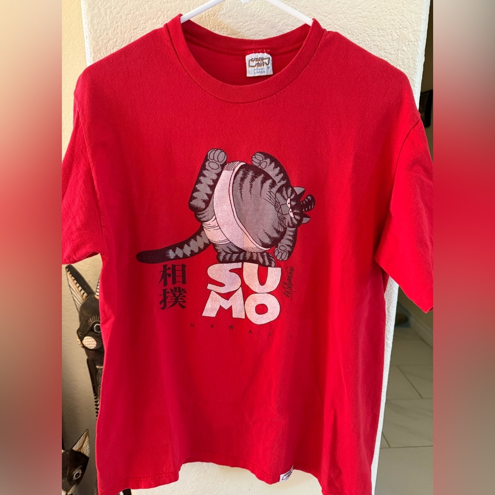 Crazy Shirts Hawaii : Vintage 80’s Sumo Cat Red T shirt (Size Large) B Kliban